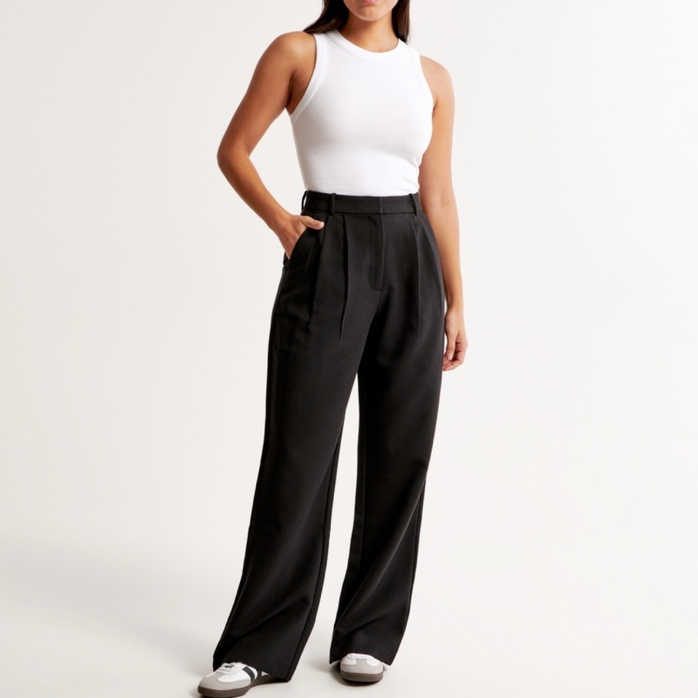 Curve Love A&F Sloane Tailored Wide Leg Pant - Black